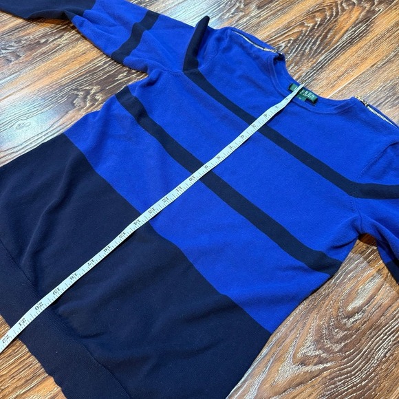 Ralph Lauren Women's Size M Blue Sweater Shirt Top Striped Y2K Vintage Zip - Picture 5 of 7